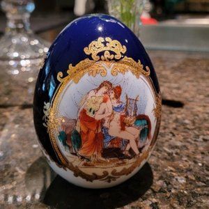 Vintage Limoges Porcelain Egg Cobalt Blue & Gold Trimmings.